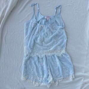 Oscar de la Renta Sky Blue Lace Chemise Set